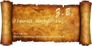 Zimonyi Borbála névjegykártya